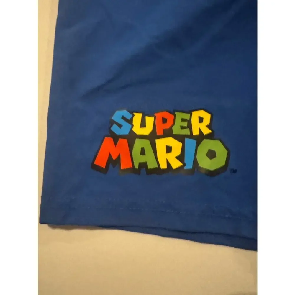 Nintendo Super Mario Bros Boys Swim Trunks Blue 10-12 Mario Luigi Mesh Lined